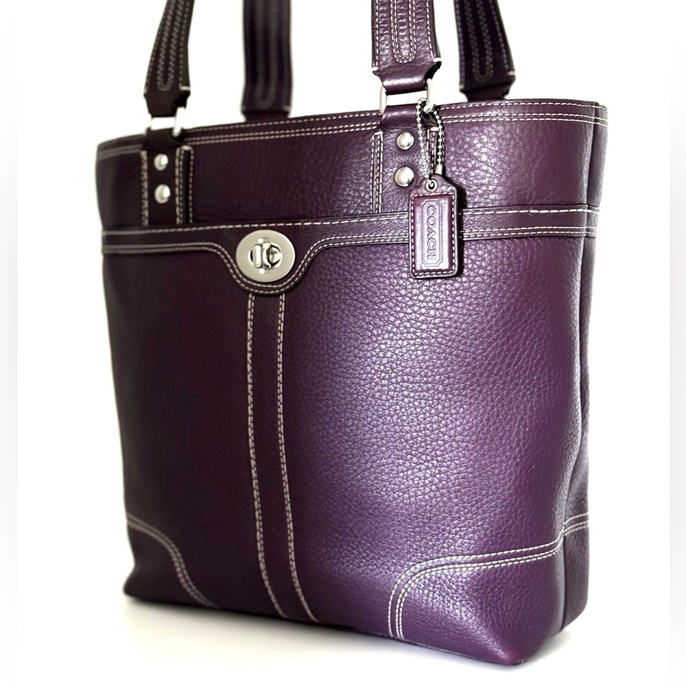 Vintage Coach Hamptons Turnlock Tote F13959 Plum Pebbled Leather
